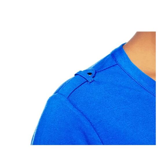 Denim & Co Womens 3X Essentials Round Neck Tee Rich Blue Shoulder Epaulets NWT - Picture 4 of 6